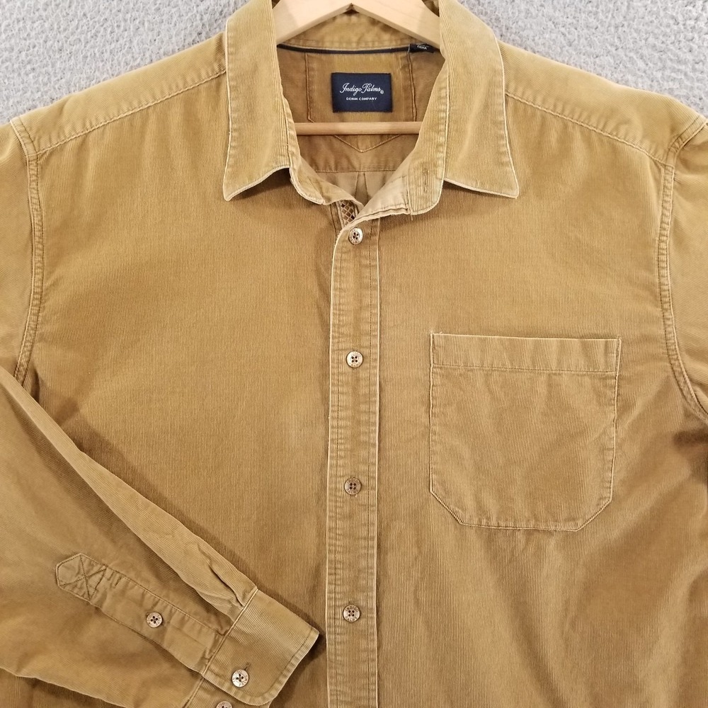 Indigo Palms Shirt Mens XXL Tan Courduroy Soft Pinwale Coastal Cord Beach Casual